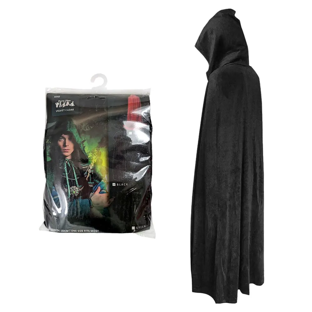 150cm Deluxe Black Velvet Hooded Cape