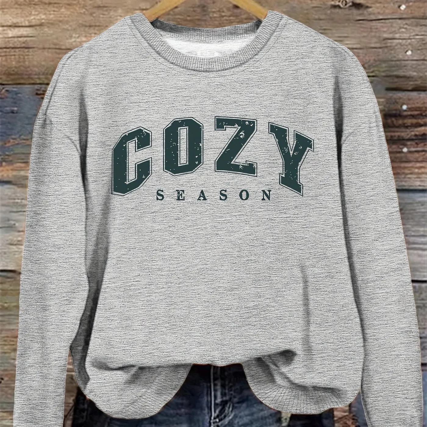 1pc Women'S Cozy Season Alphabet Print Sweatshirt - Casual Crew Neck Pullover for Fall & Winter, Polyester Fashion Hoodie