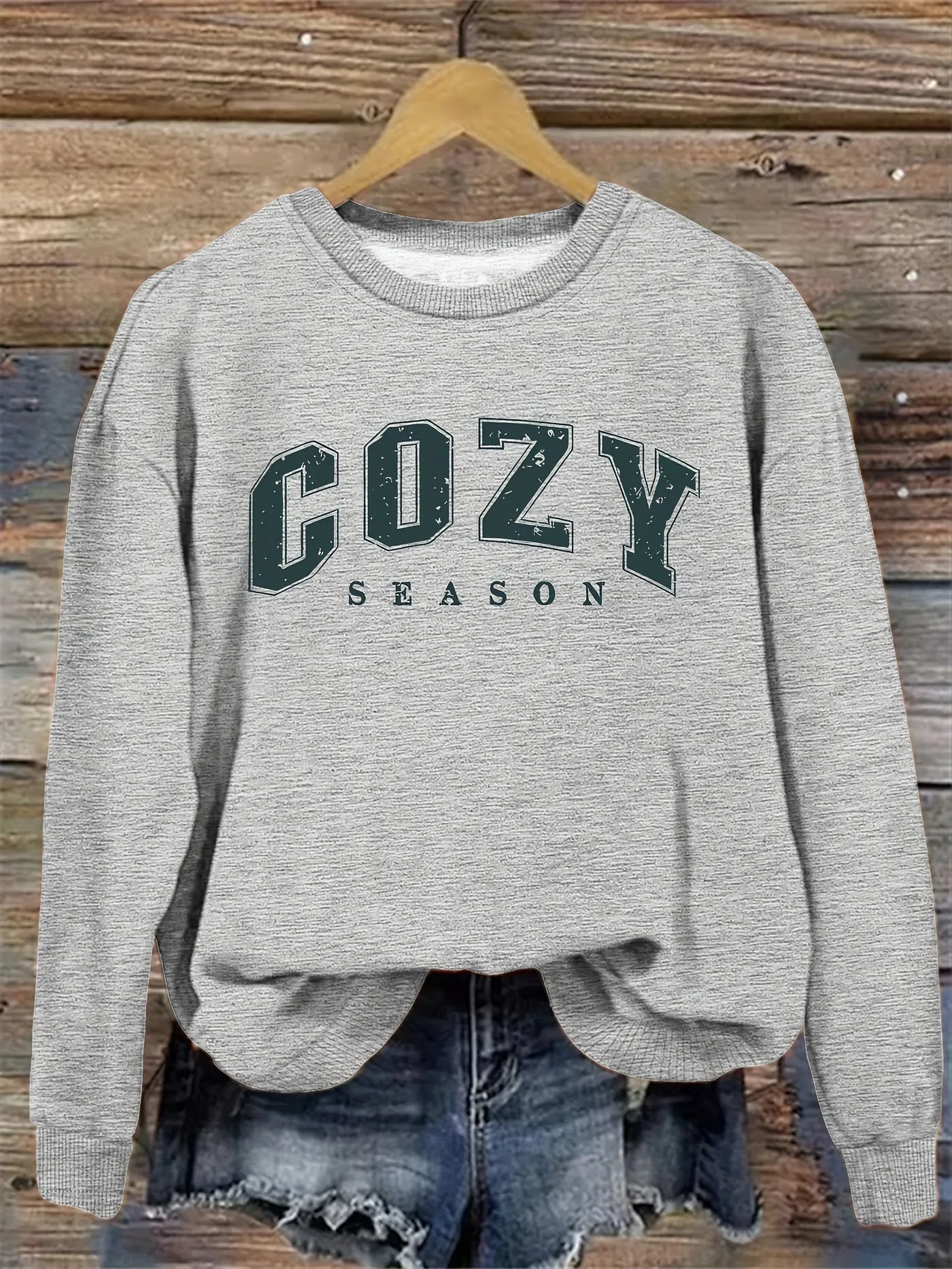 1pc Women'S Cozy Season Alphabet Print Sweatshirt - Casual Crew Neck Pullover for Fall & Winter, Polyester Fashion Hoodie