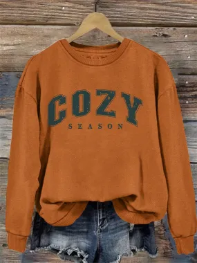 1pc Women'S Cozy Season Alphabet Print Sweatshirt - Casual Crew Neck Pullover for Fall & Winter, Polyester Fashion Hoodie