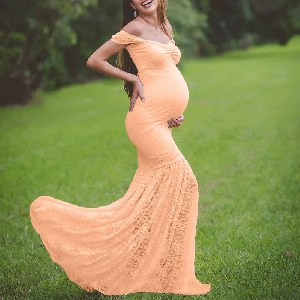 2023 Maternity Dresses Photography, Sexy Off Shoulder Long Sleeve Maxi Long Dress Photo Shoot Pregnant Woman Clothes