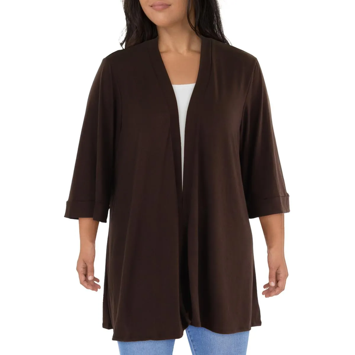 24seven Comfort Apparel Womens Plus Open Front Layering Kimono