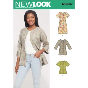 6607 New Look Sewing Pattern N6607 Misses' Mini Dress , Tunic and Top