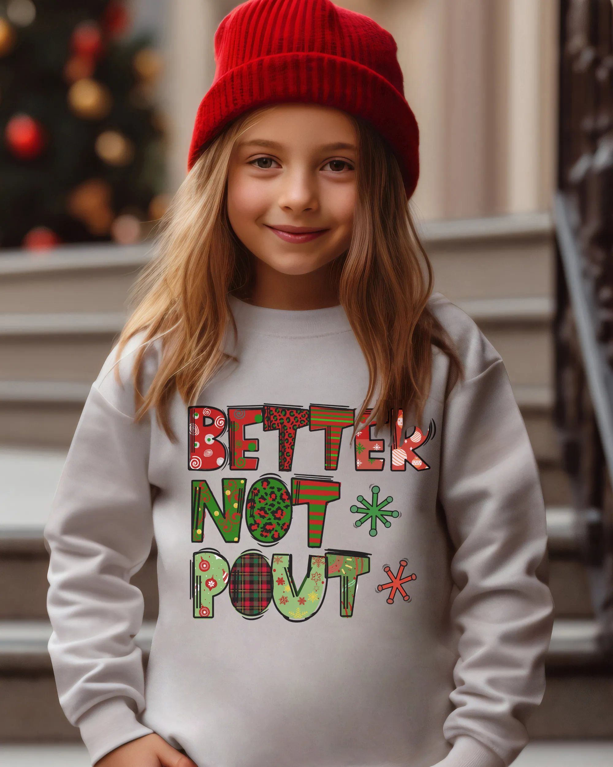 Better Not Pout Youth Crewneck Sweatshirt, Cute Kids Christmas Crewneck Pullover