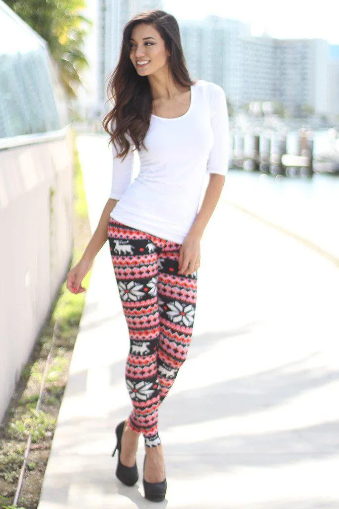 Black And Red Print Leggings