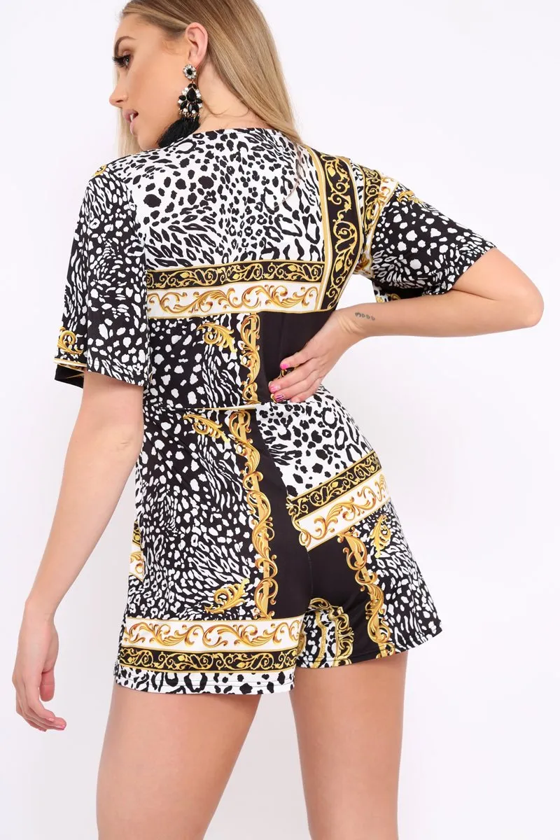 Black Scarf Print Wrap Playsuit - Michaela