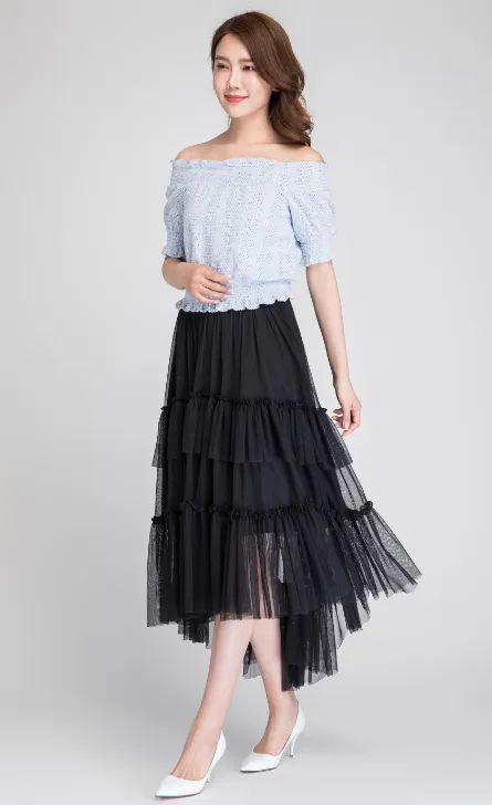 black skirt, dance skirt, tulle skirt, high low skirt, party skirt, boho skirt, summer skirt 1896#