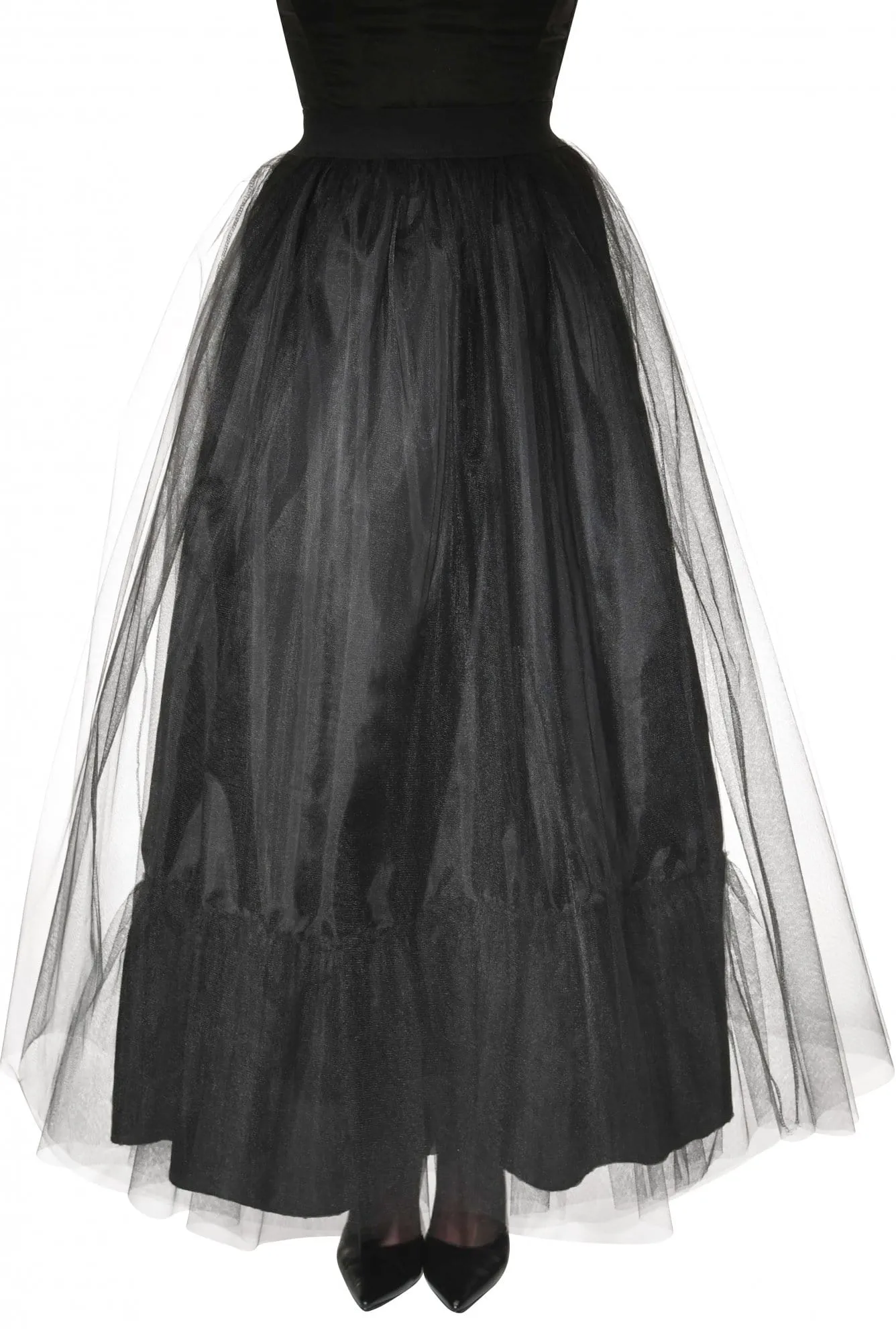 Black Tulle Empire Waist Women's Long Skirt