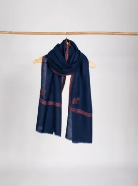 Blue Hashia Embroidered Cashmere Scarf - SELMA