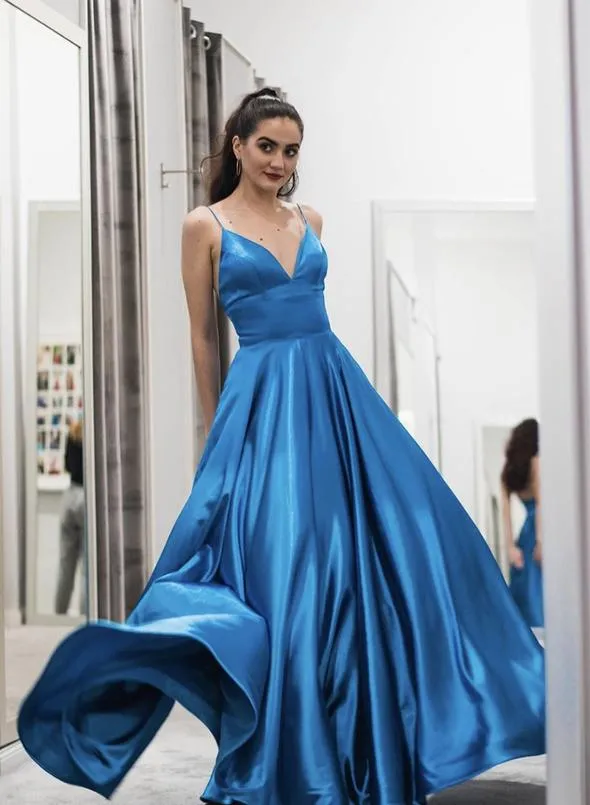 Blue Prom Dress Long, Prom Dresses Long, Evening Dress, Formal Dress, Graduation School Party Gown, PC0473