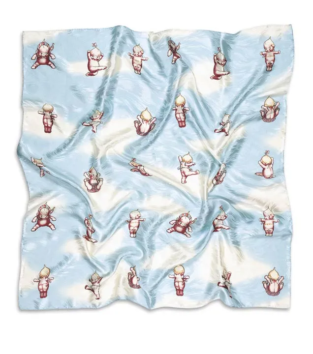 Blue Silk Scarf with Kewpie Designs