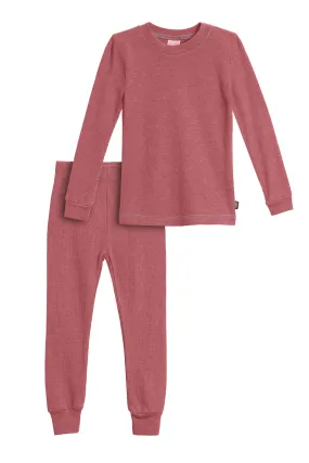 Boys Soft & Cozy Thermal 2-Piece Long Johns | Red w- Baby Blue Stitch