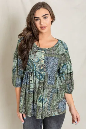 Button Accent Paisley Top