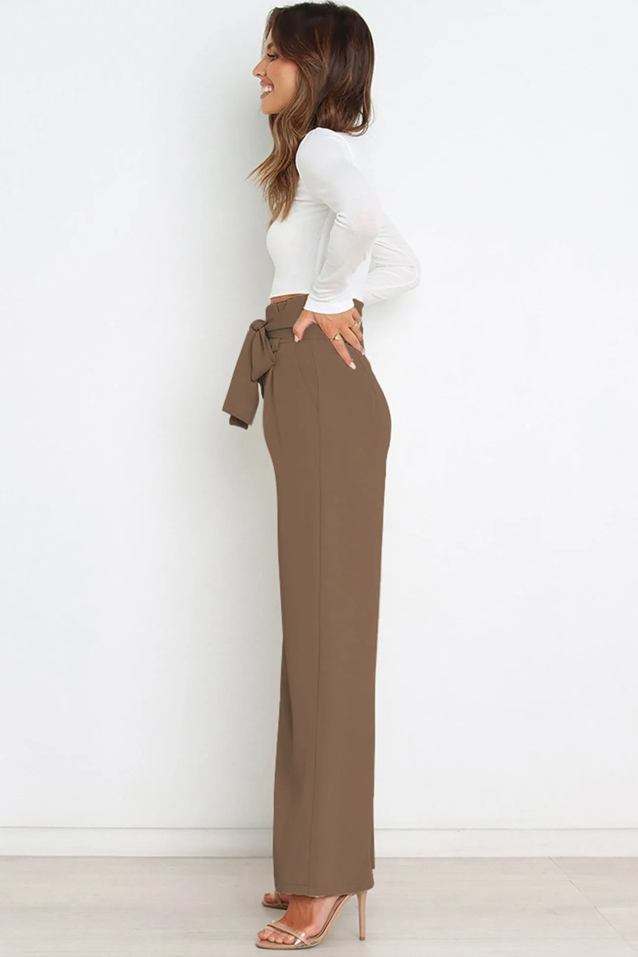 Casual Tie-Front Loose Straight Long Pants