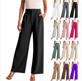 Chic Commuter Wide-Leg Trousers with Pockets - Slimming High-Waist Design