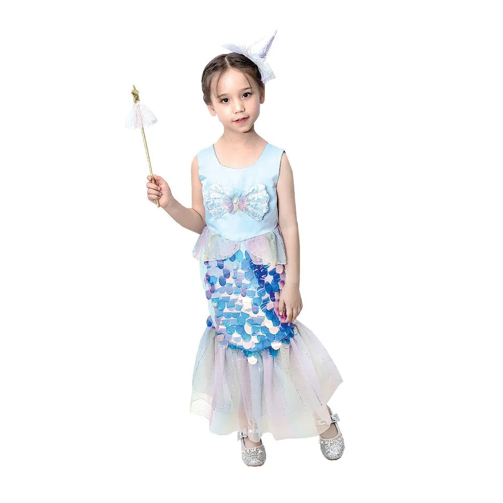 Children Blue Sparkly Mermaid Princess Costume