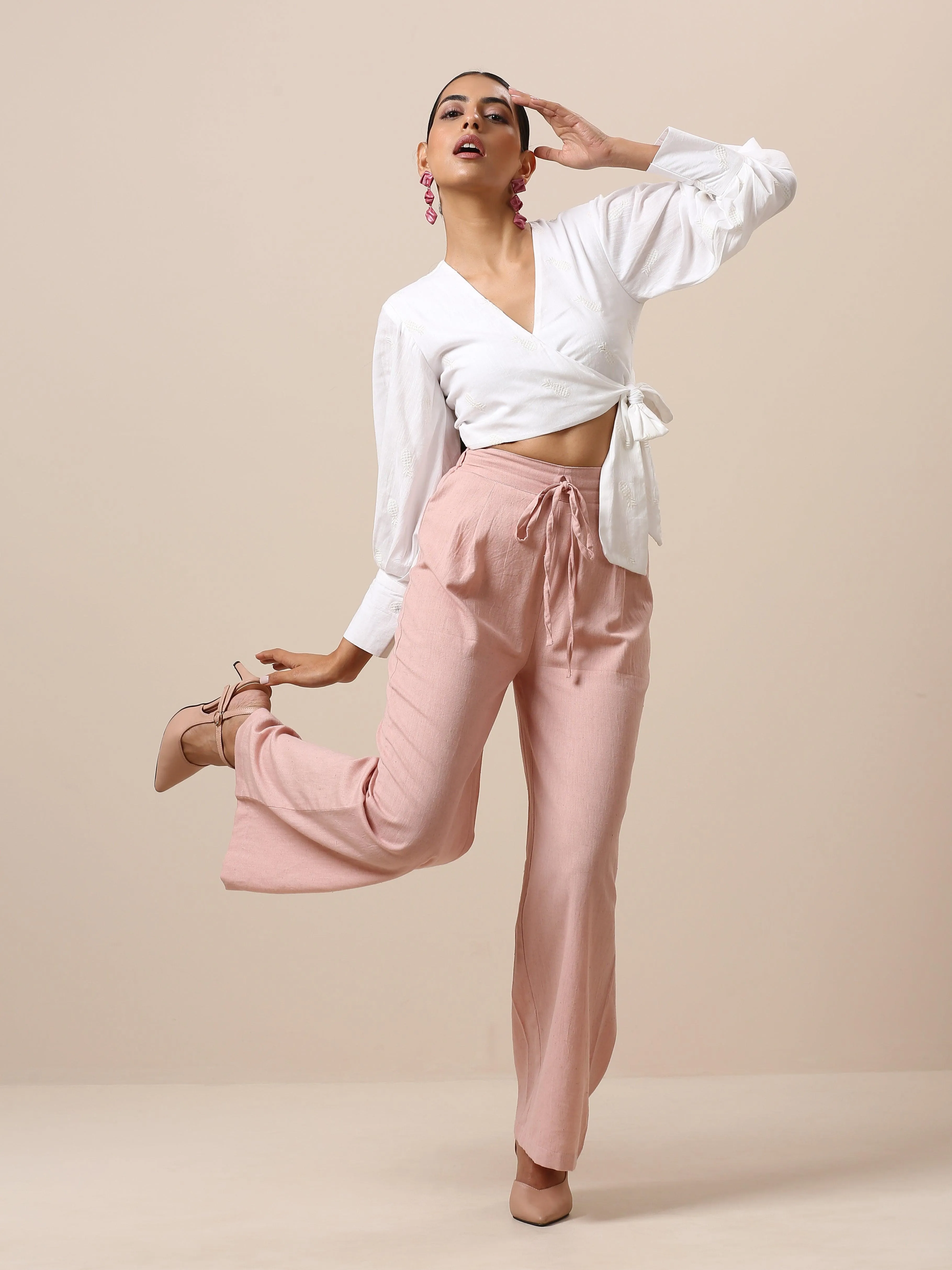 Cotton Rose Pink High Waist Pant