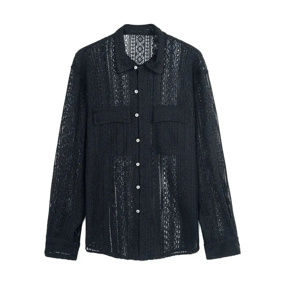 Crochet Lace Long Sleeve Shirt