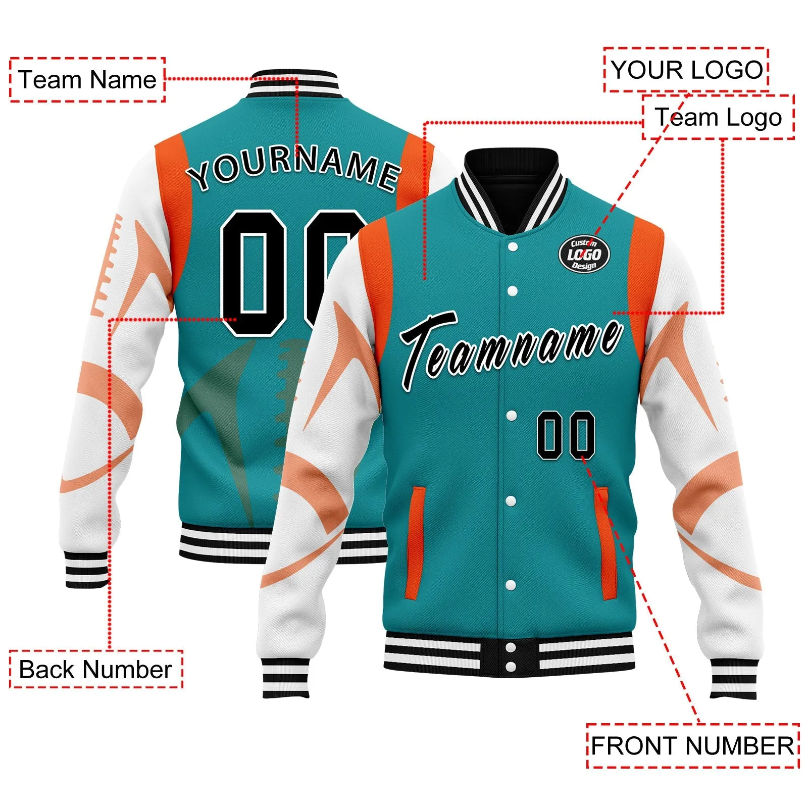 Custom Light Green Miami Jacket Bomber Full-Snap Varsity Letterman Personalized Jacket FZ005-D025004-25