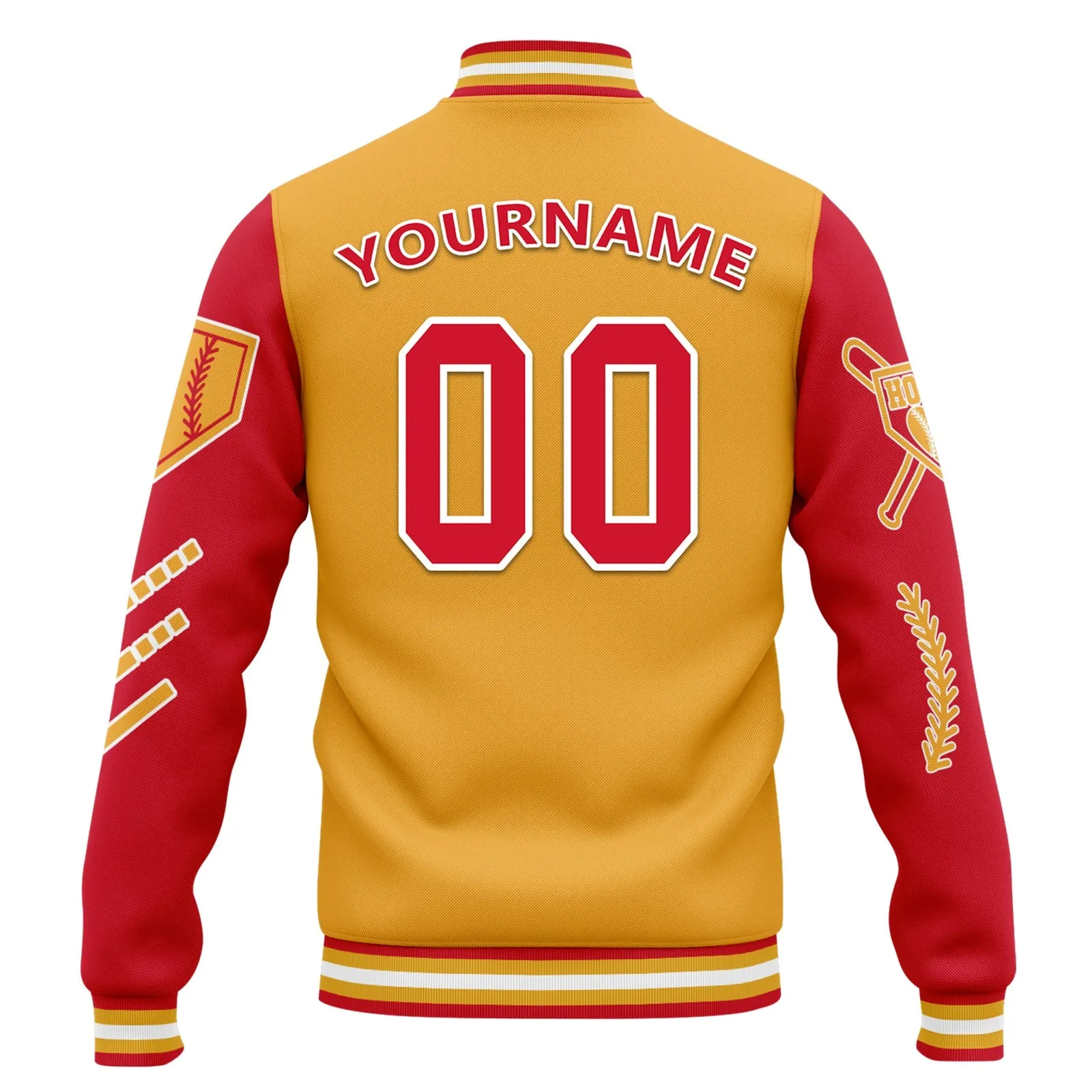 Custom Yellow Red Raglan Sleeves Jacket Bomber Full-Snap Varsity Letterman Personalized Jacket FZ005-D023002-6