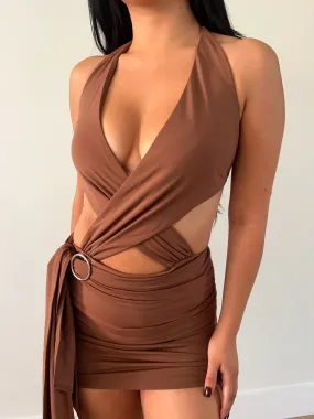 Cynthia Halter Dress (Brown)