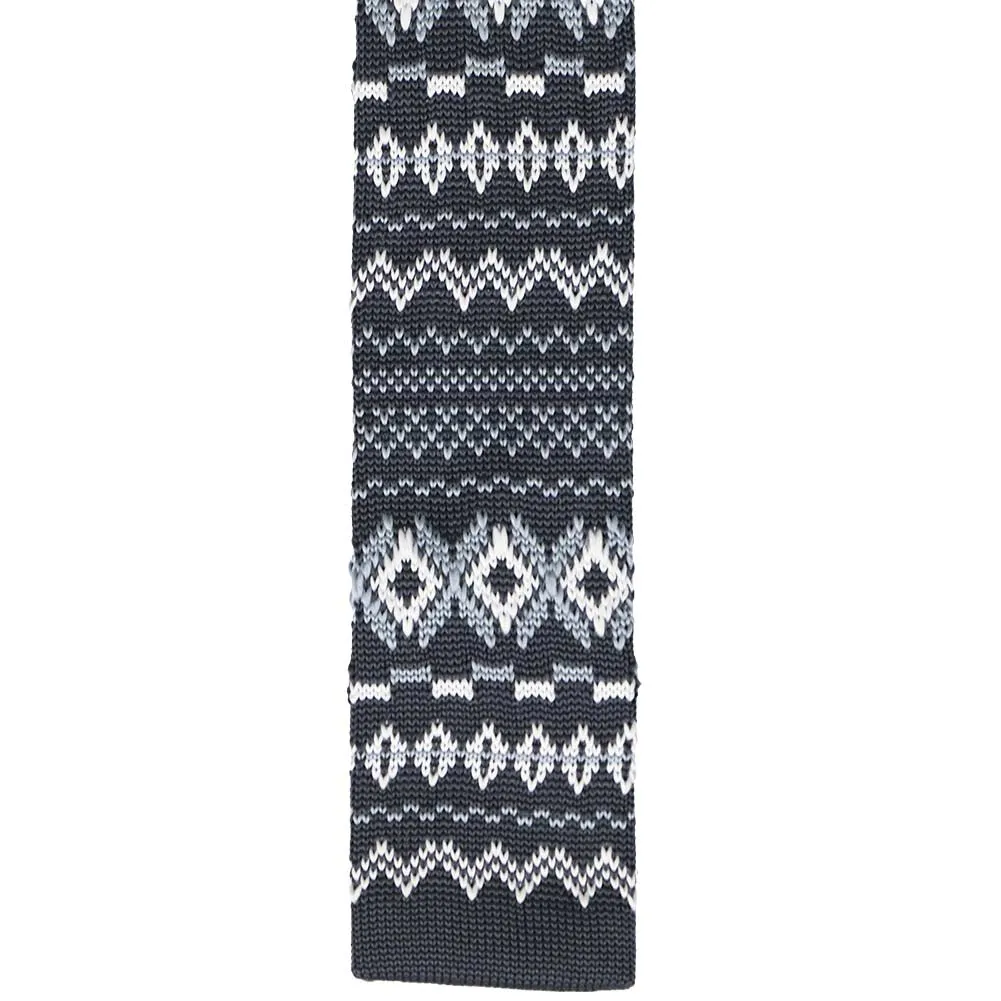 Dark Gray Fair Isle Knit Skinny Tie, 2.25" Width