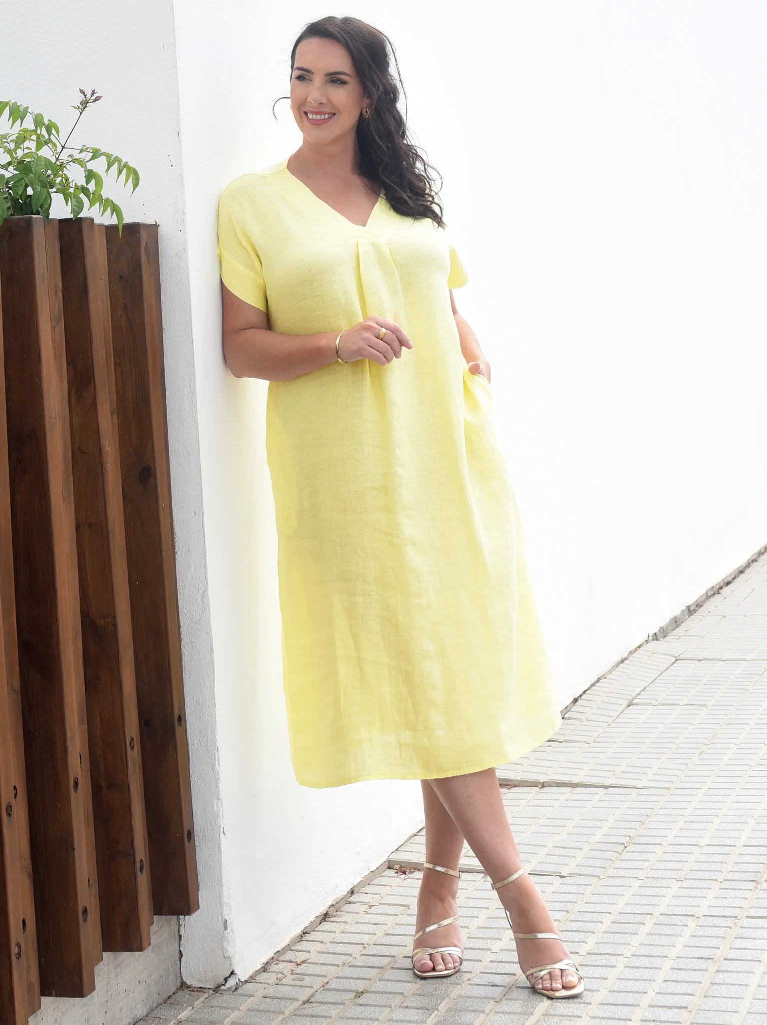 Dasha Fine Linen Dress - Lemon