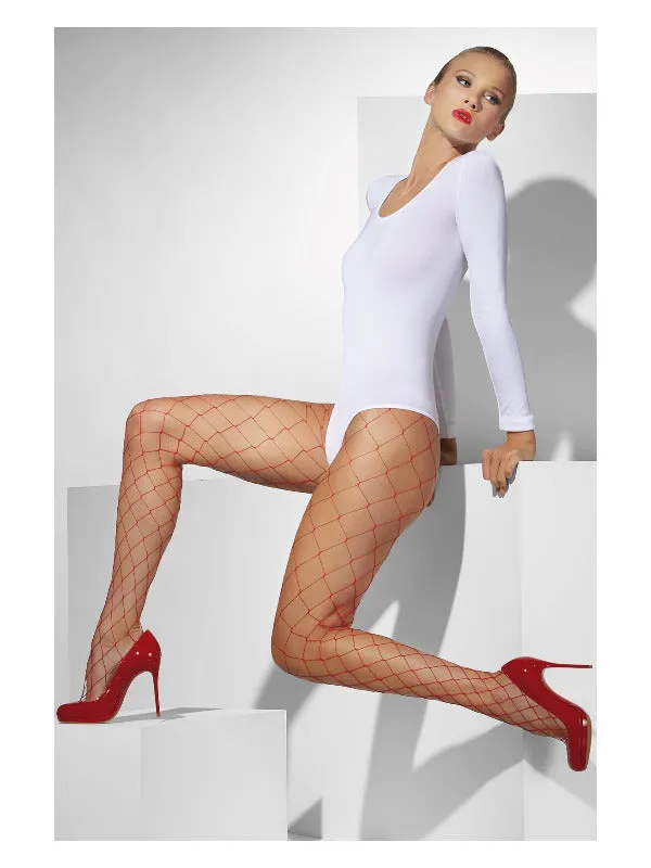 Diamond Net Tights Red