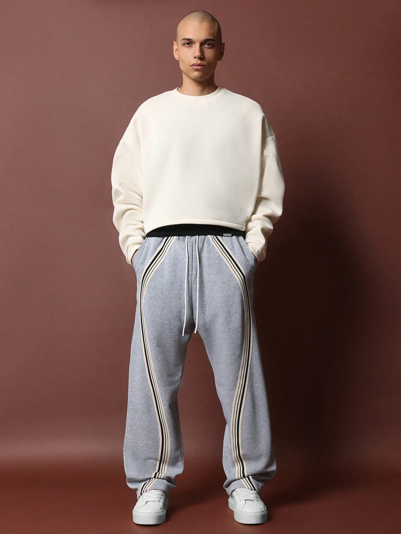 Drop Crotch Curve Stripe Tape Sweatpants