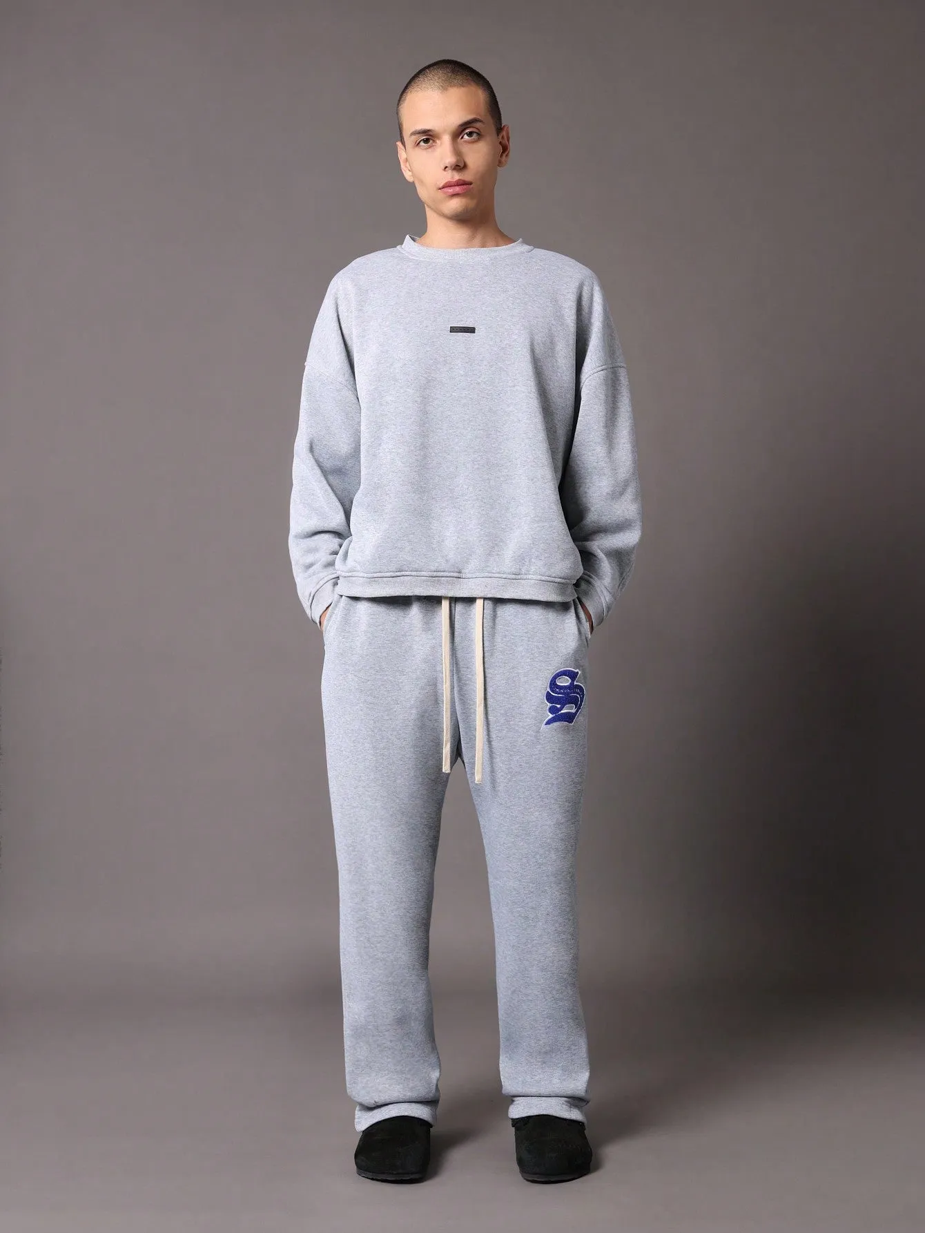 Drop Crotch Pull On Sweatpants With Embroidery Pattern