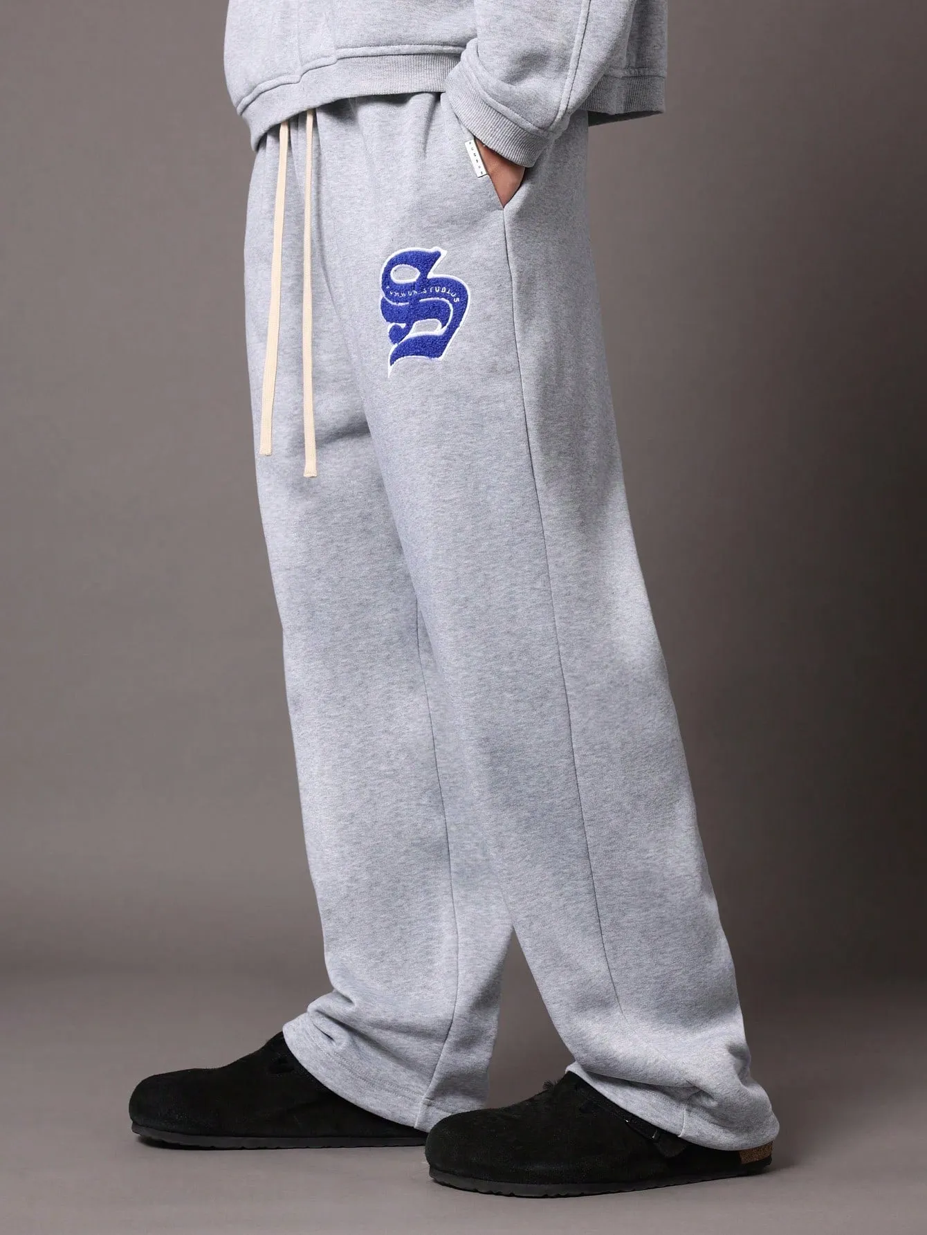 Drop Crotch Pull On Sweatpants With Embroidery Pattern