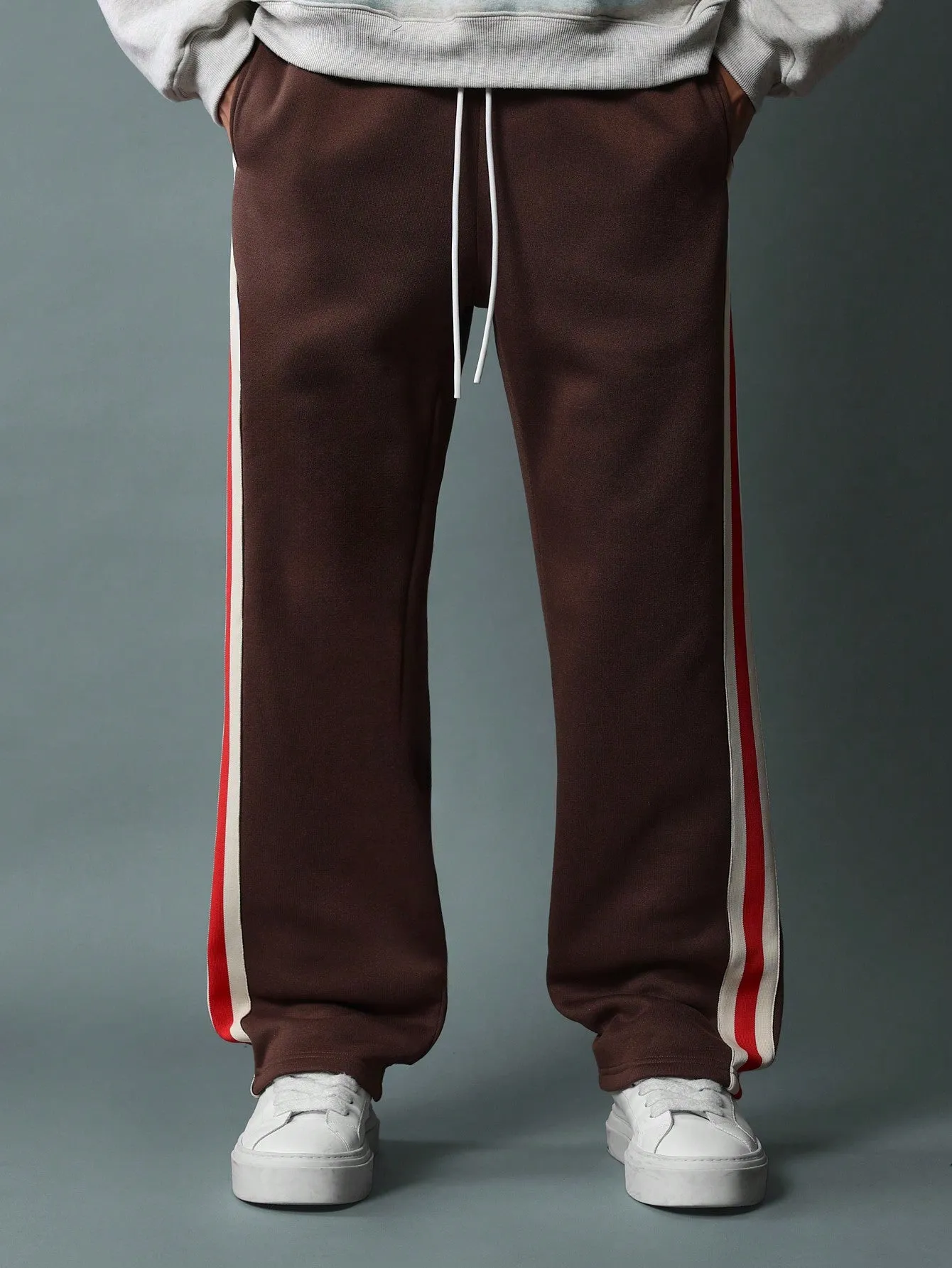 Drop Crotch Sweatpants With Colour Blocked Side Panels & Drawstrings