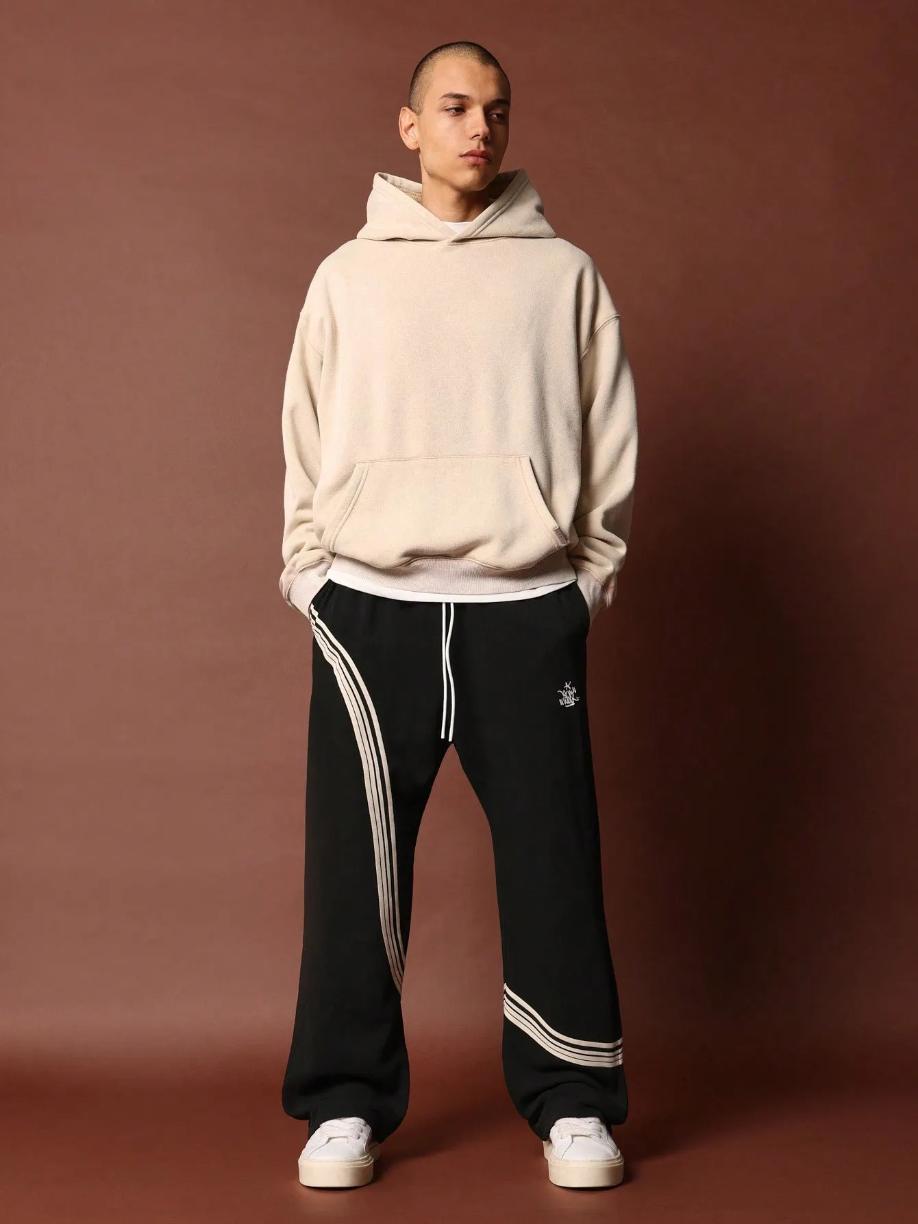 Drop Crotch Sweatpants With Curve Tape & Graphic Print