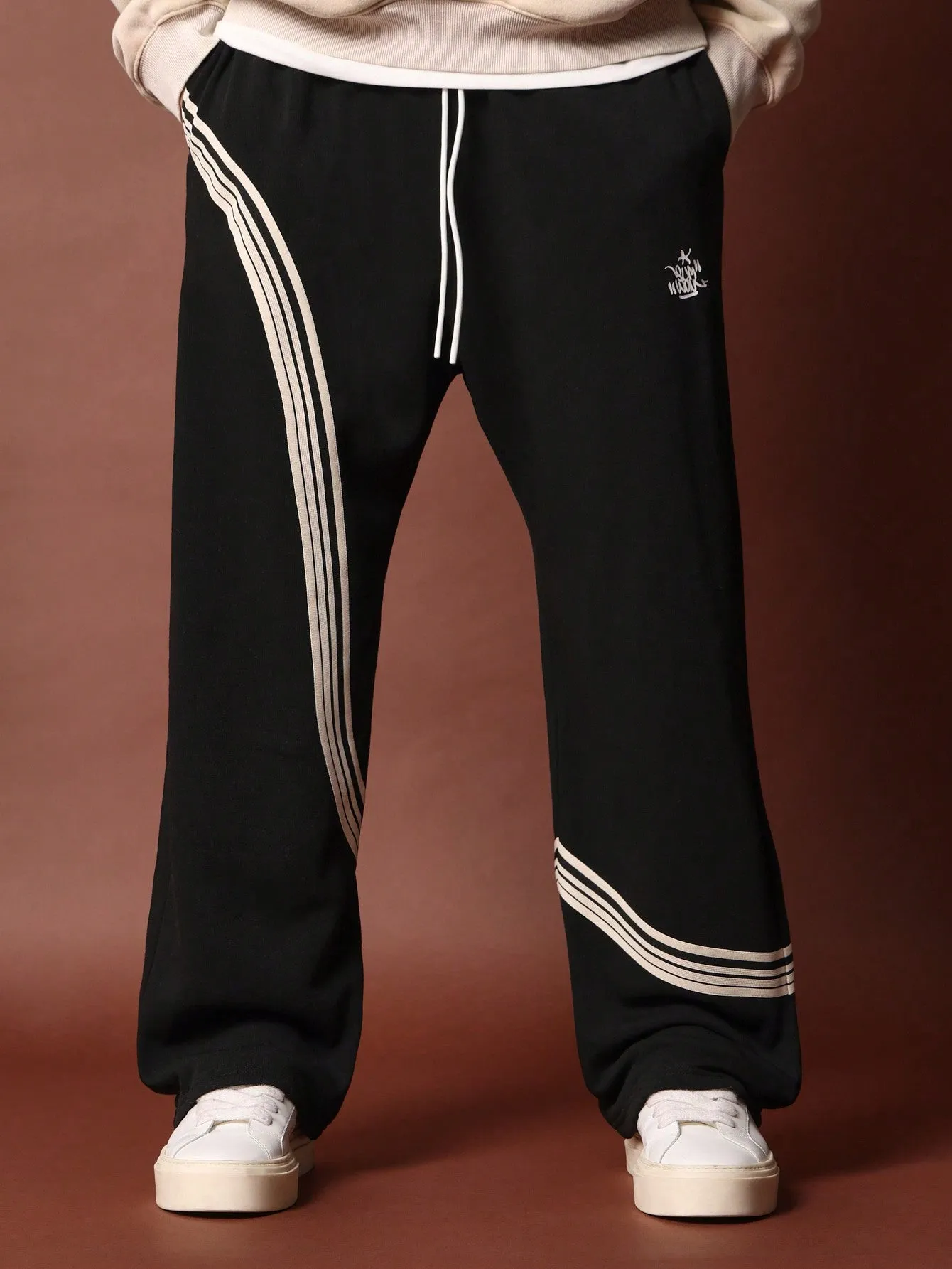 Drop Crotch Sweatpants With Curve Tape & Graphic Print