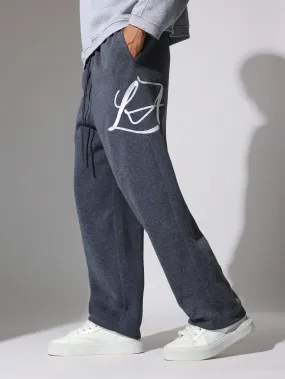 Drop Crotch Sweatpants With Drawstrings & Embroidery Pattern