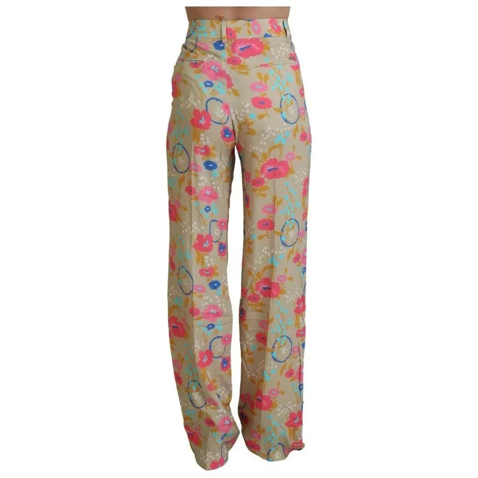 Dsquared² Beige Floral High Waist Straight Pants