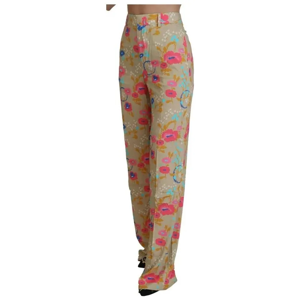 Dsquared² Beige Floral High Waist Straight Pants