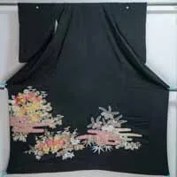 Embroidered Shibori Hand-Painted Silk Tomesode - Golden Embroidery Authentic Tomesode Bellflower