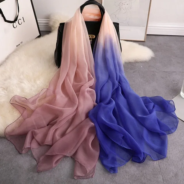 Fashion Silk Beach Scarf Gradient Printed Bandana Shawl #GS-1