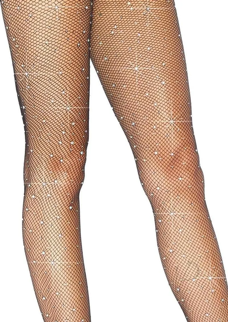 Fishnet Crystal Tights Rhinestone Os Blk