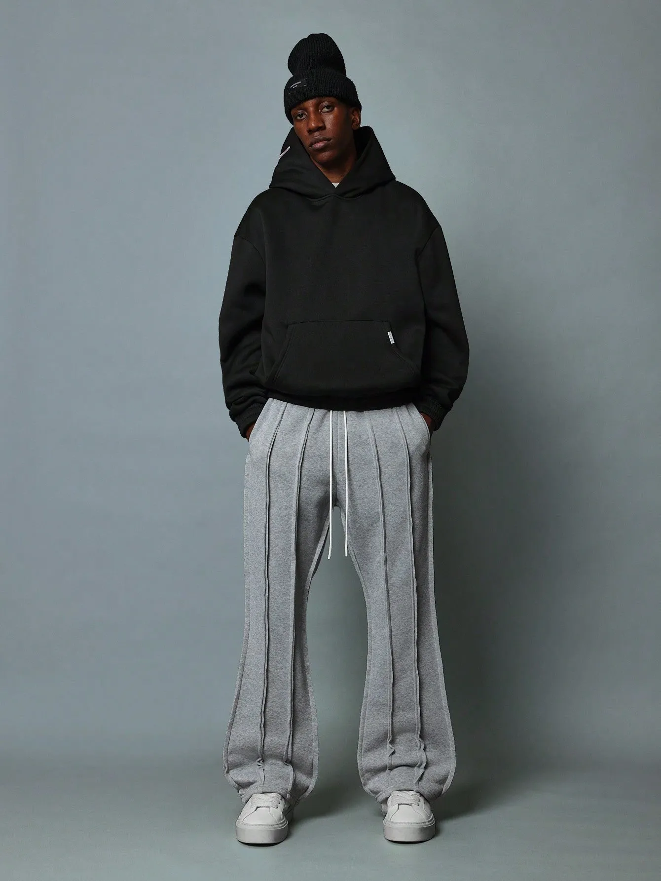 Flare Fit Multi Seamed Raw Edge Sweatpants With Drawstrings