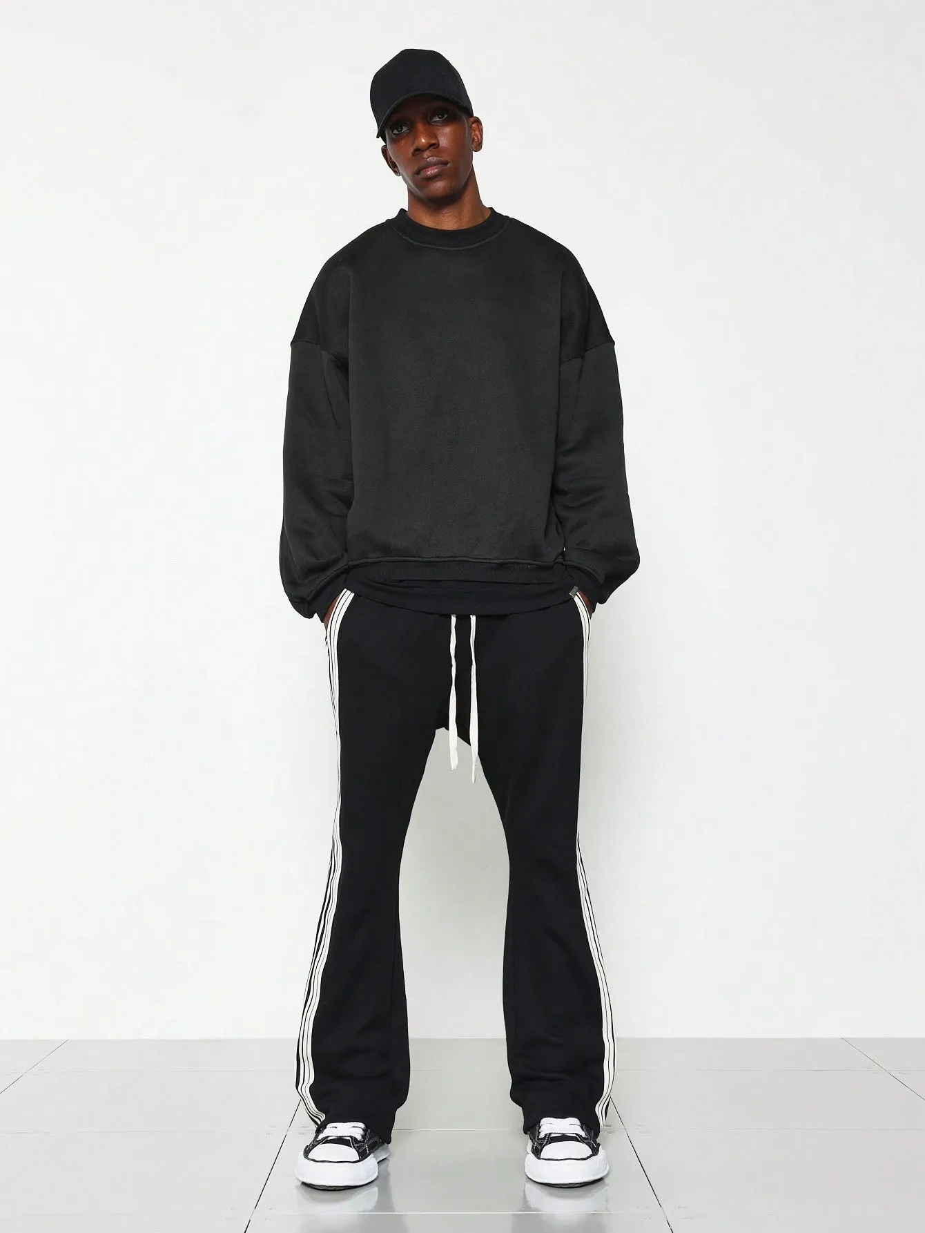 Flare Fit Side Tape Sweatpants With Drawcord