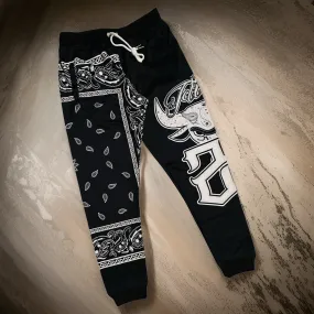 *FLIGHT 23* BLACK BANDANA / PAISLEY JOGGER SWEATPANTS (FLEECE LINED) (BACK ZIP POCKET)