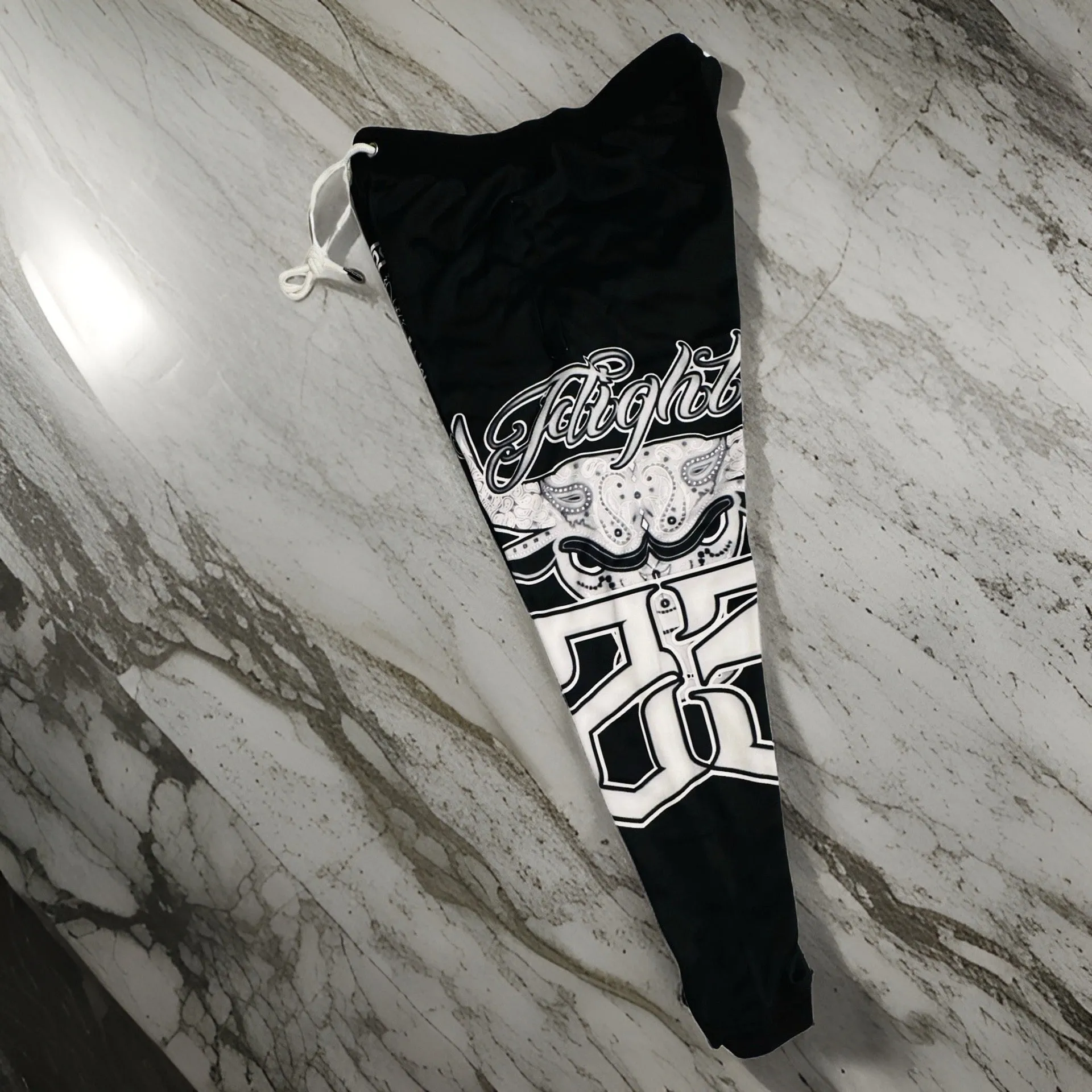 *FLIGHT 23* BLACK BANDANA / PAISLEY JOGGER SWEATPANTS (FLEECE LINED) (BACK ZIP POCKET)