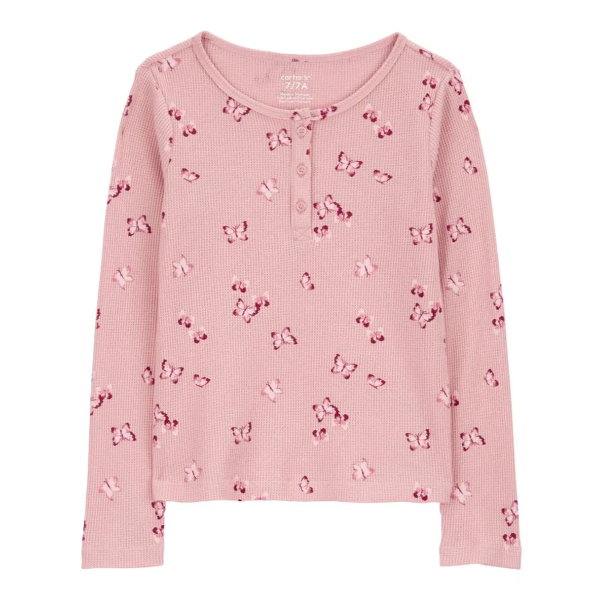 Girls' Pink Waffle Knit Long-Sleeve Shirt 3R5148