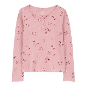 Girls' Pink Waffle Knit Long-Sleeve Shirt 3R5148