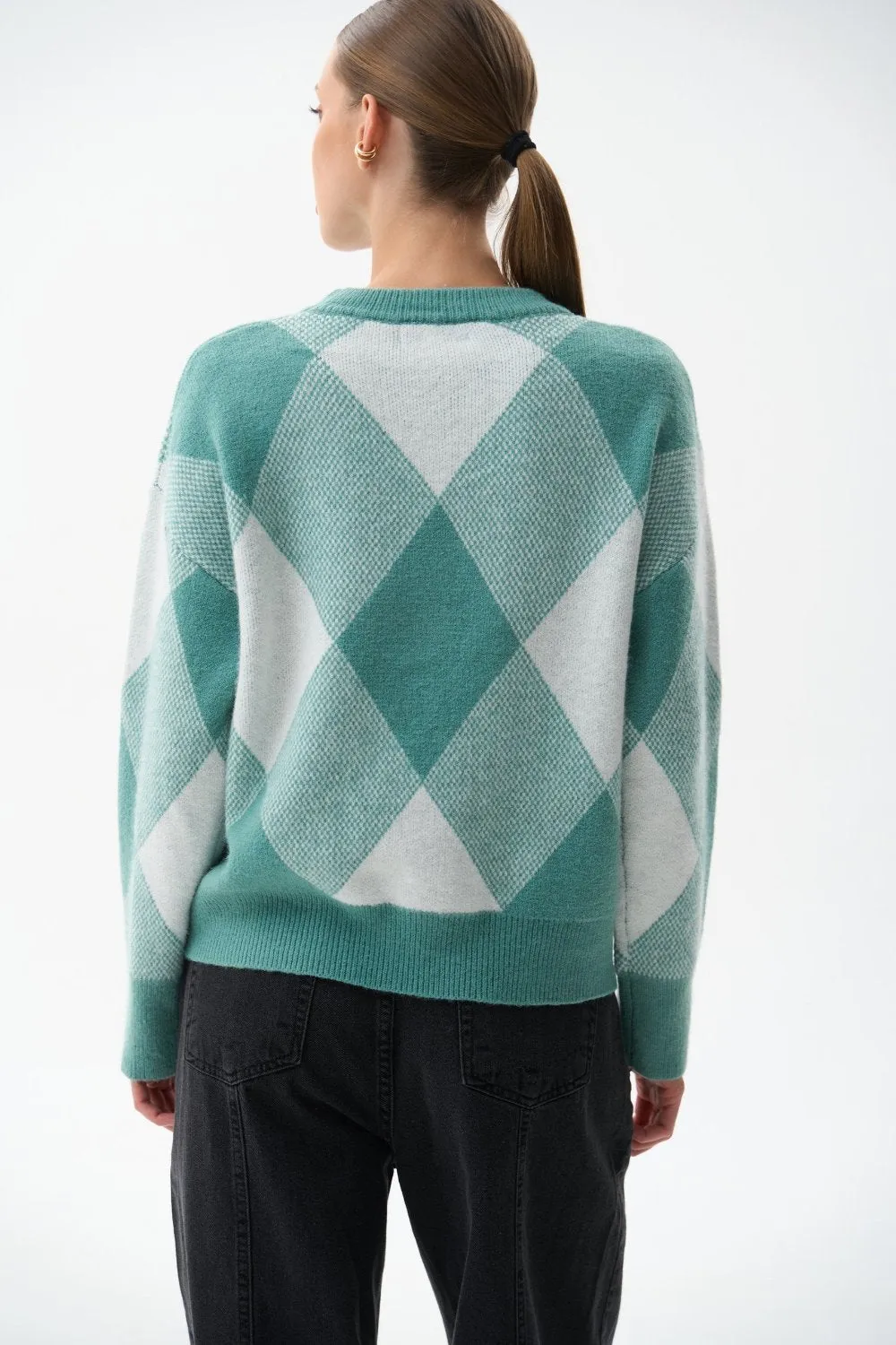 Green Diamond Pattern Knit Sweater