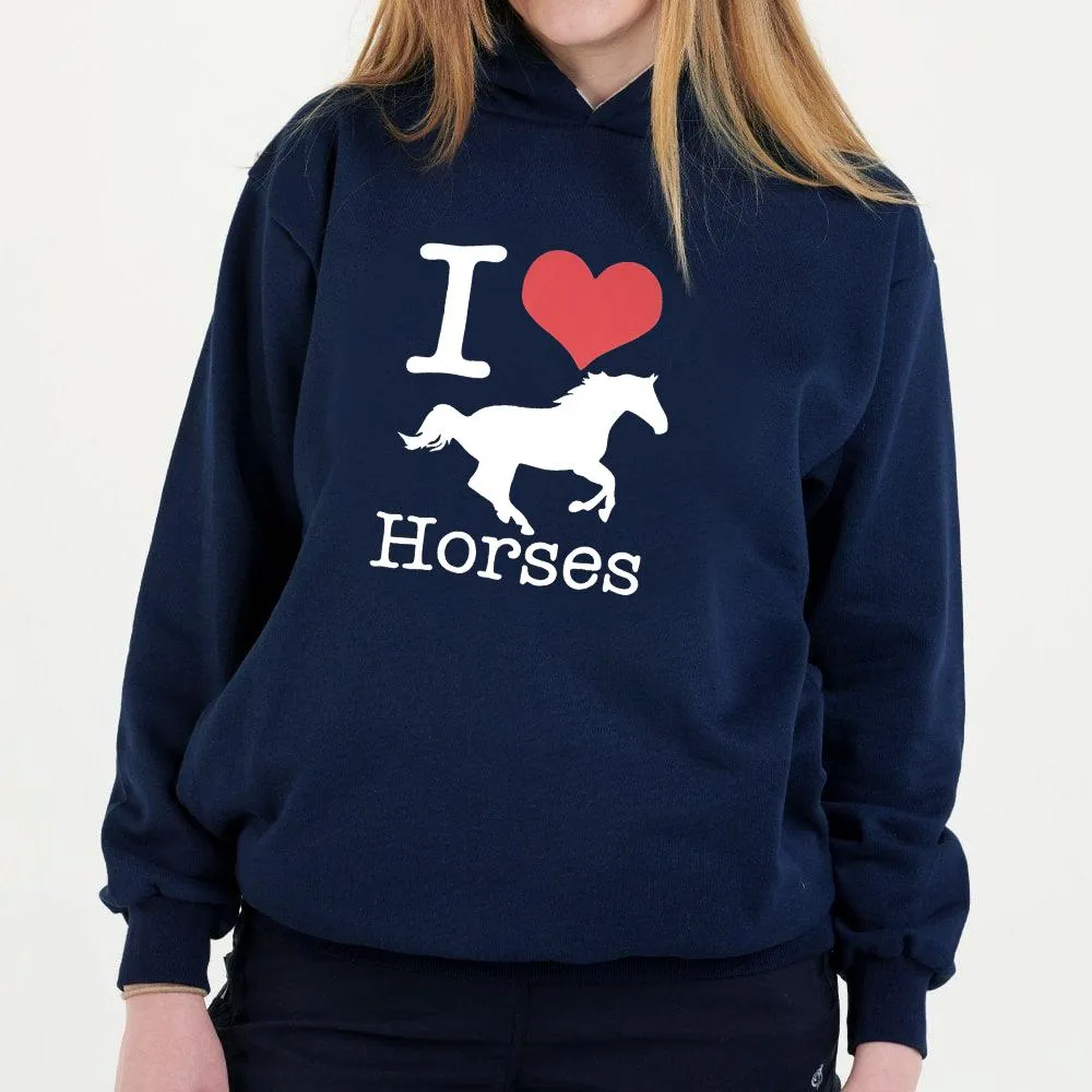 Hazy Blue Womens Pullover Hoodie - Horses