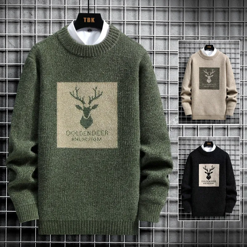 Head Deer Print Pullover Sweater