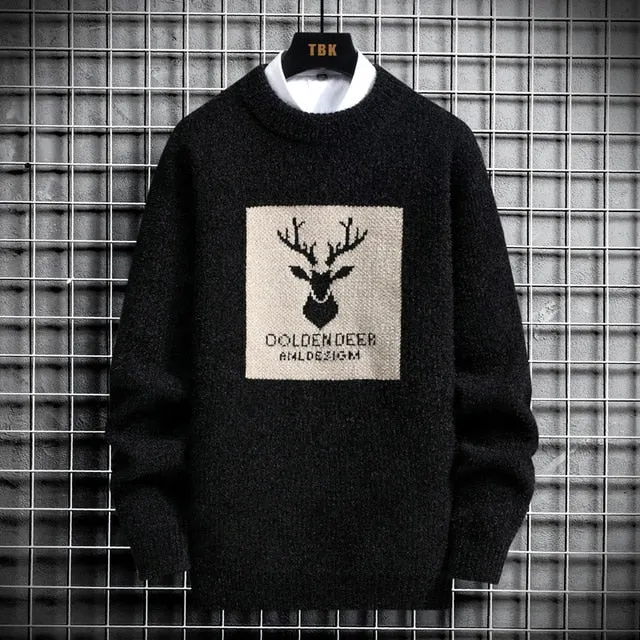 Head Deer Print Pullover Sweater